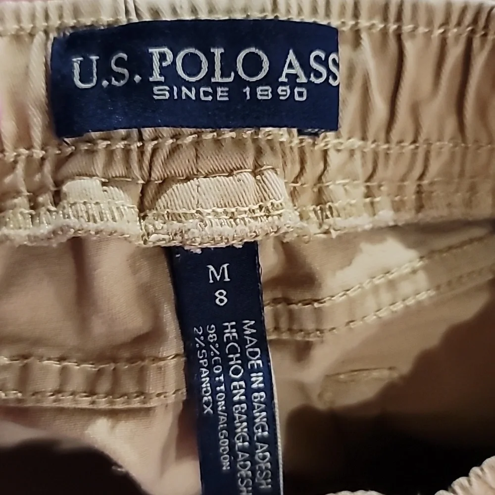 US Polo Assn pants boys M (8) khaki elastic waist straight leg 5 pockets